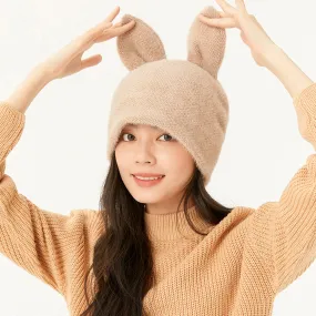 Women's Winter Plush Ear Knit Beanie