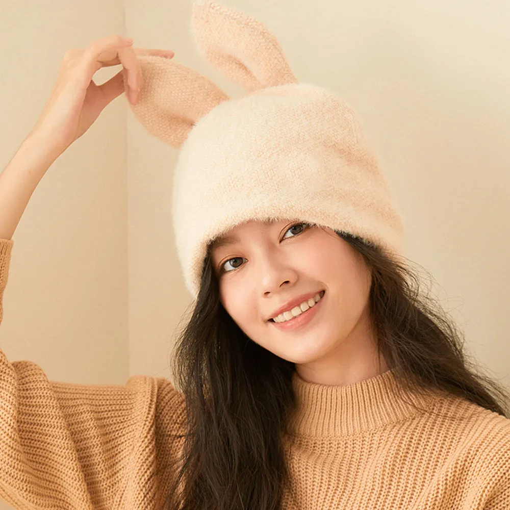 Women's Winter Plush Ear Knit Beanie