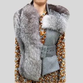 Wool Slim Waistcoat Genuine Fox Fur  Vest