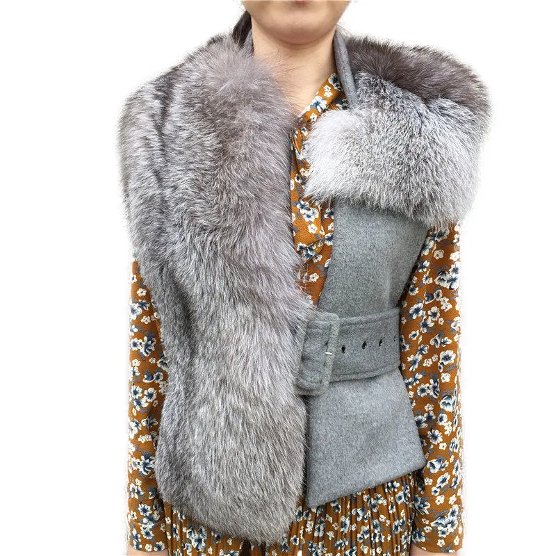 Wool Slim Waistcoat Genuine Fox Fur  Vest