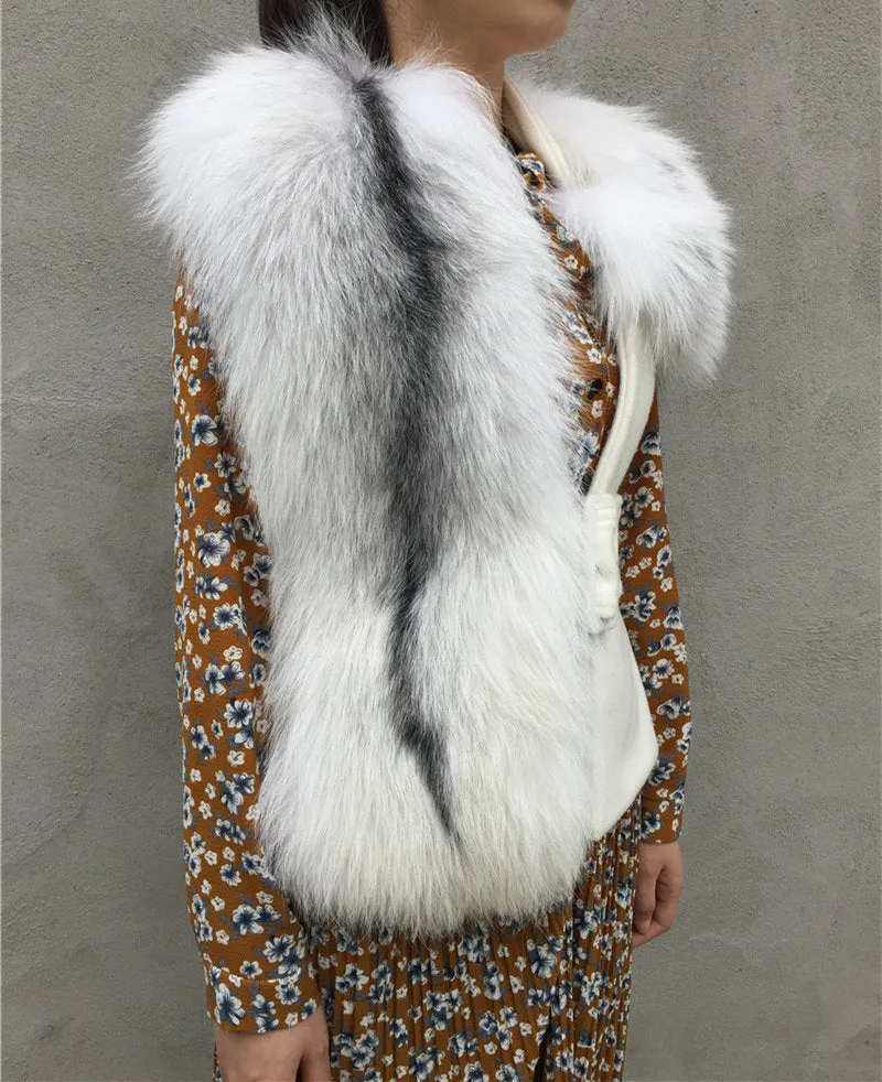 Wool Slim Waistcoat Genuine Fox Fur  Vest