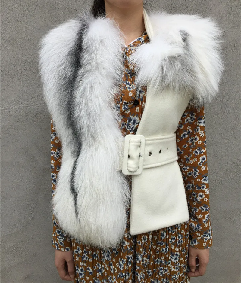 Wool Slim Waistcoat Genuine Fox Fur  Vest