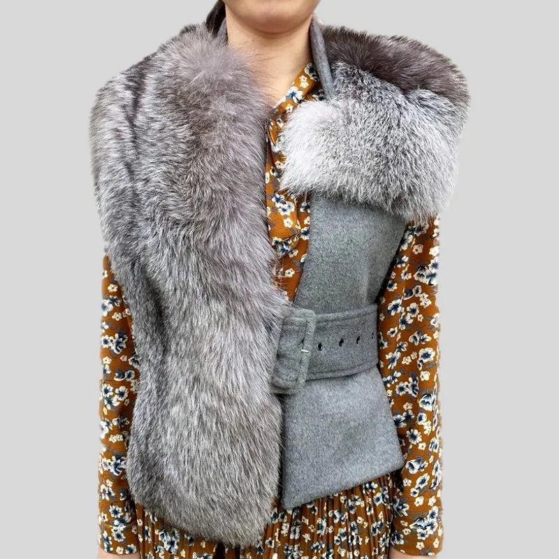 Wool Slim Waistcoat Genuine Fox Fur  Vest