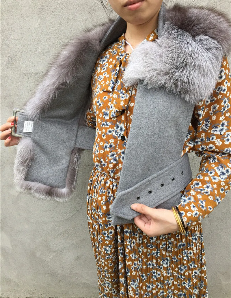 Wool Slim Waistcoat Genuine Fox Fur  Vest