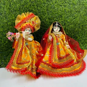 Yellow Gotapatti Dress For Radha Krishna  (Sizes are according to idol height)