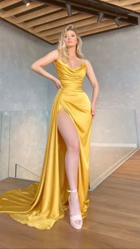 Yellow Sexy V-Neck Long Formal Prom Dress     fg1919